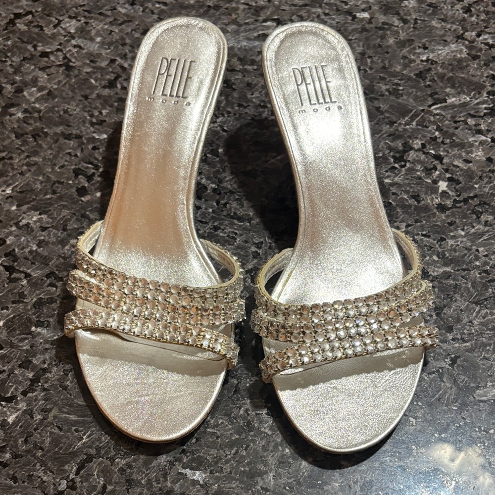 Pelle Moda Shimmering Silver Rhinestone Heels